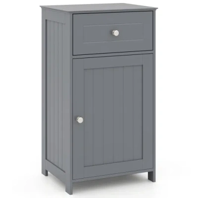 Costway Single Door Bathroom Cabinet With Adjustable Shelf And Drawer-gray In Multi