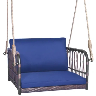Costway Single Person Hanging Seat With Seat And Back Cushions-navy In Animal Print
