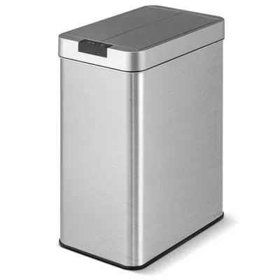 Costway Slim Kitchen Trash Can With Wing Lids 13.2 Gal Automatic Sensor Garbage Can In Silver