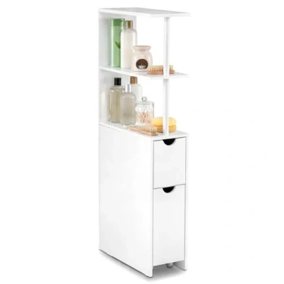 Costway Slim Storage Freestanding Bathroom Cabinet With Open Shelves-white