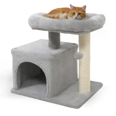 Costway Small Cat Tree With Large Padded Plush Perch For Indoor Cats-light Gray In Blue