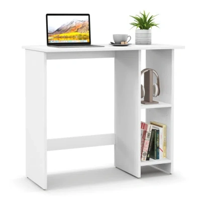 Costway Small Computer Desk With Storage And Adjustable Shelf-white