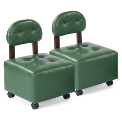 Costway Small Rolling Footrest Stools Set Of 2 With Lockable Wheels-green