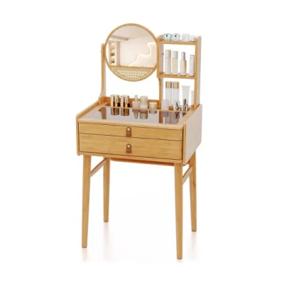 Costway Small Vanity Desk 23.5 Inch Compact Makeup Table With Mirror-natural In Brown