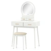 Costway Small Vanity Makeup Dressing Table Set With Cushioned Stool And Led Lighted Mirror-white In White