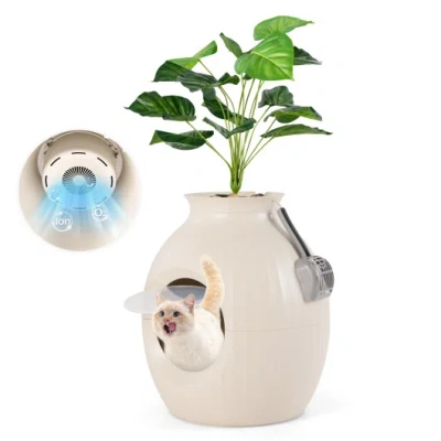Costway Smart Plant Cat Litter Box With Electronic Odor Removal & Sterilization-beige In Neutral