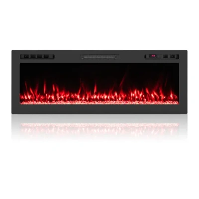 Costway Smart Wi Fi Electric Fireplace Wall Mounted & Recessed 750w/1500w Heater-50 Inch In Black