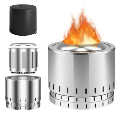 Costway Smokeless Stainless Steel Fire Pit With Ash Pan For Yard Camping-silver
