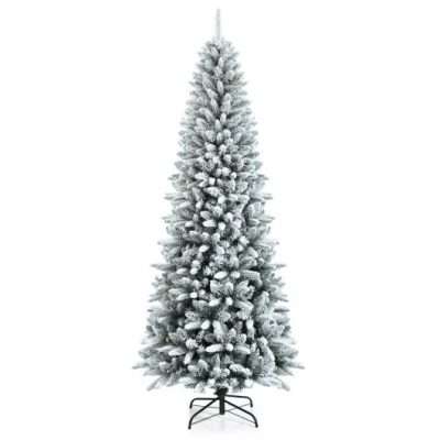 Costway Snow-flocked Hinged Artificial Christmas Pencil Tree With Mixed Tips-7.5 Ft In Gray