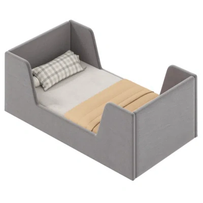 Costway Soft Velvet Fabric Toddler Bed Frame With Safety Rails-gray