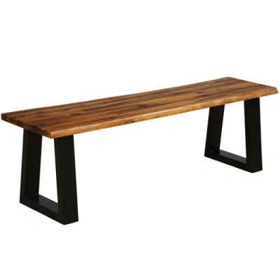 Costway Solid Acacia Wood Patio Bench Dining Bench Seating Chair In Brown