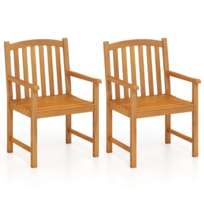 Costway Solid Acacia Wood Patio Chairs Set Of 2 With Slatted Seat And Inclined Backrest For Porch In Multi