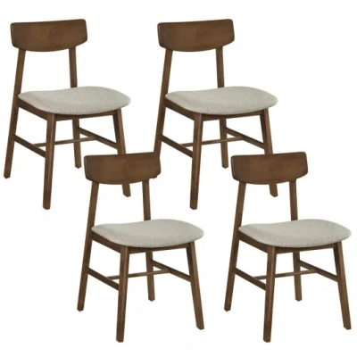Costway Solid Rubber Wood Dining Chairs Set Of 4 With Curved Backrest-walnut In Brown