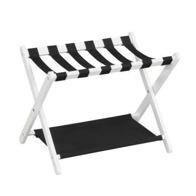 Costway Solid Rubberwood Folding Luggage Rack With Nylon Shelves-white
