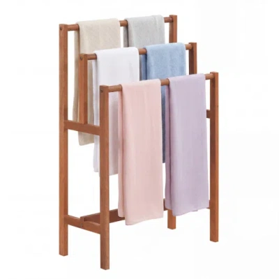Costway Solid Wood 3-tier Freestanding Towel Rack With Teak Oil Finish In Multi