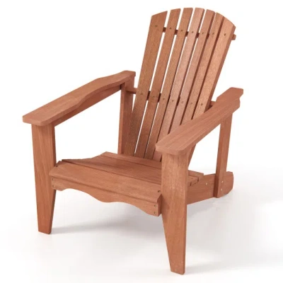 Costway Solid Wood Adirondack Chair With High Backrest And Wide Armrests In Brown