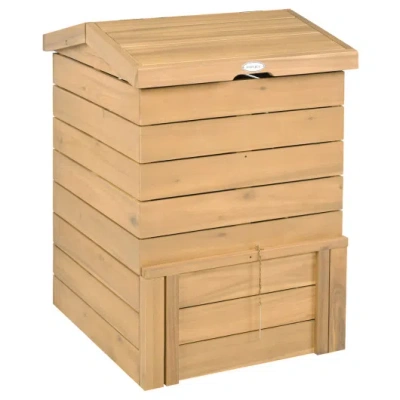 Costway Solid Wood Compost Bin With Lockable Sliding Door And Flip-top Opening For Garden In Brown
