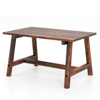 Costway Solid Wood Patio Table With Slatted Tabletop For Garden Lawn Porch Balcony Poolside Living Room-brow In Brown