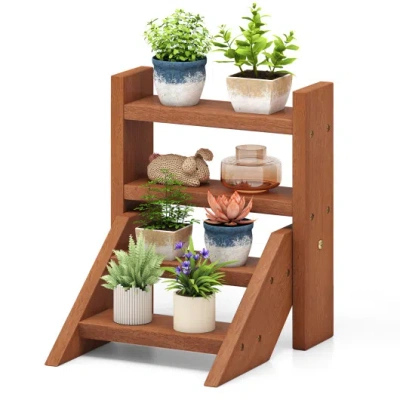 Costway Solid Wood Plant Stand For Flowerpots And Succulents In Brown