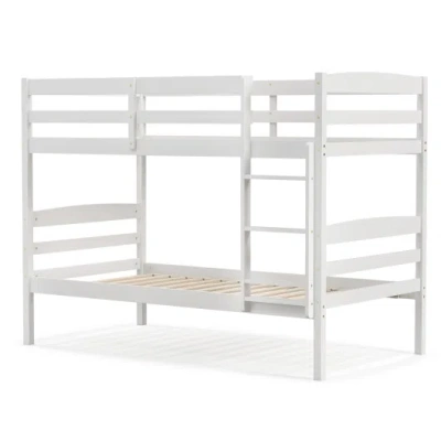 Costway Solid Wood Twin Over Twin Bunk Bed Frame With High Guardrails And Integrated Ladder-white