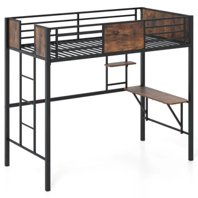 Costway Space-saving Twin Loft Bed With Safety Guardrail And Ladder-coffee In Multi