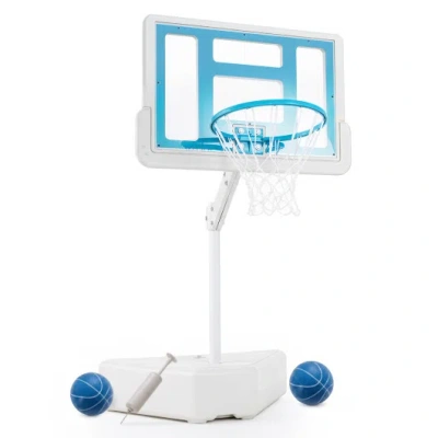 Costway Splash & Shoot Pool Basketball Hoop With Adjustable Height & 2 Balls And Pump-blue