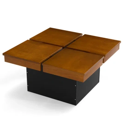 Costway Square Coffee Table Mid Century Modern Center Table-walnut In Yellow