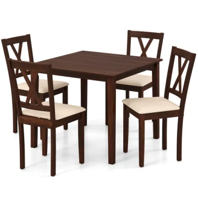 Costway Square Kitchen Table And 4 Armless Chairs Set For 4-walnut In Animal Print