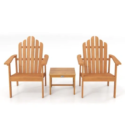 Costway Stackable Adirondack Chair Set Of 2 With Side Table-natural In Brown