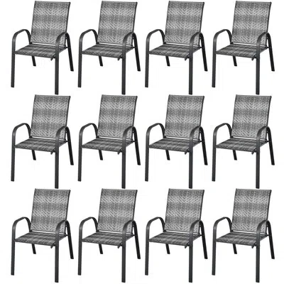 Costway Stacking Patio Dining Armchair In Gray,light Gray