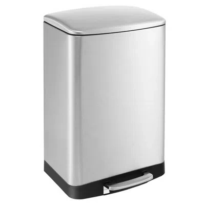 Costway Stainless Steel Trash Can, 13.2 Gal Garbage Can With Lid, Detachable Inner Pail In Black;silver