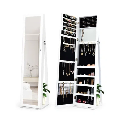Costway Standing Lockable Jewelry Storage Organizer With Full-length Mirror-white