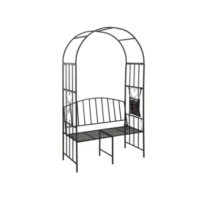Costway Steel Garden Arch With 2-seat Bench In Black