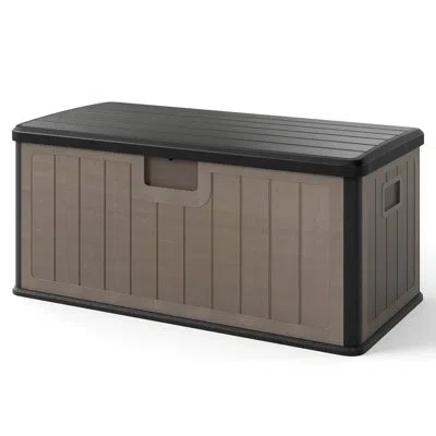 Costway Storage Box With Lockable Design & Gas Strut Handle 2 Person Bench Garden Organizer In Black,brown