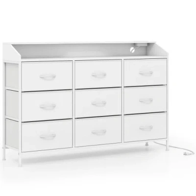 Costway Storage Organizer With Led Lights And 9 Fabric Drawers For Bedroom-white