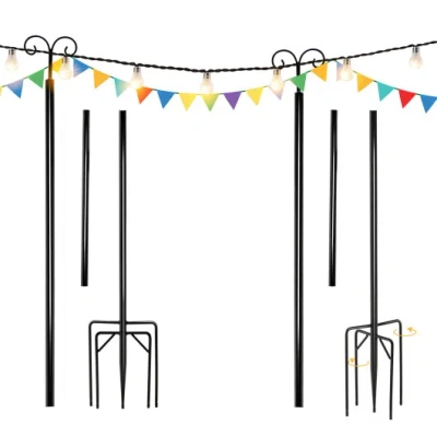 Costway String Light Poles 2 Pack Outdoor Metal Poles With Top Arc Hook And 5-prong Base-10 Ft In Black