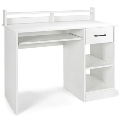 Costway Study Laptop Table With Drawer And Keyboard Tray-white