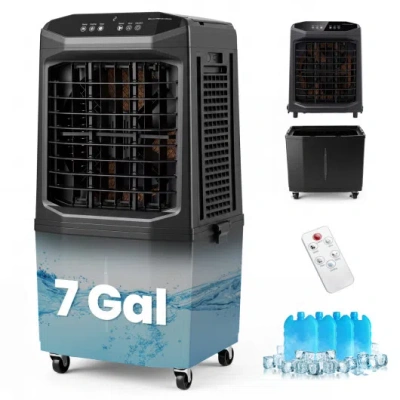 Costway Swamp Cooler 1800 Cfm Evaporative Air Cooler With 7 Gal Detachable Water Tank-black