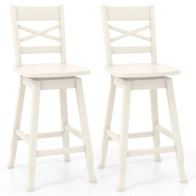Costway Swivel 24-inch Counter Height Stool Set Of 2 With Inclined Backrest-cream In White