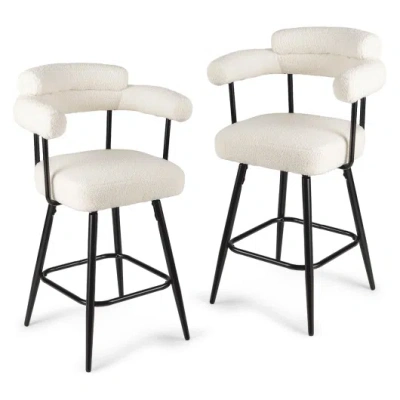 Costway Swivel Bar Stool Set Of 2 Counter Height Chairs With Curved Back And Arms-white In Multi