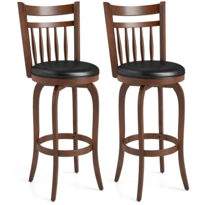 Costway Swivel Bar Stools Set Of 2 Counter Height Faux Leather Upholstered Barstools-29 Inhces In Brown
