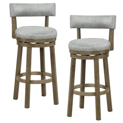Costway Swivel Bar Stools Set Of 2 Linen Fabric Upholstered Barstools With Back-31.5 Inches In Brown