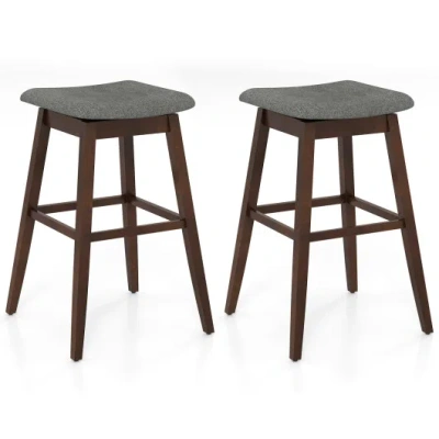 Costway Swivel Bar Stools Set Of 2 With Footrest And Rubber Wood Legs-brown