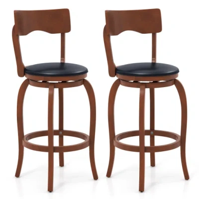 Costway Swivel Bar Stools Set Of 2 With Rubber Wood Frame And Upholstered Seat-29 Inch In Brown