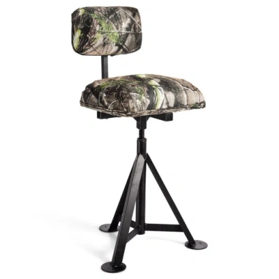 Costway Swivel Hunting Chair Tripod Blind Stool With Detachable Backrest In Animal Print