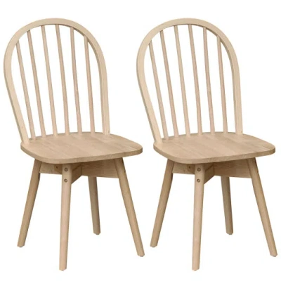 Costway Swivel Windsor Dining Chairs Set Of 2 With Solid Rubber Wood Frame-natural In Brown
