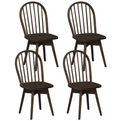 Costway Swivel Windsor Dining Chairs Set Of 4 With Solid Rubber Wood Frame-walnut In Black