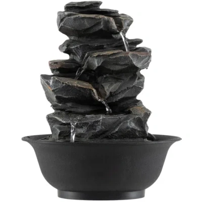 Costway Tabletop Water Fountain With Led Light Indoor Desktop Cascading Water Feature In Black