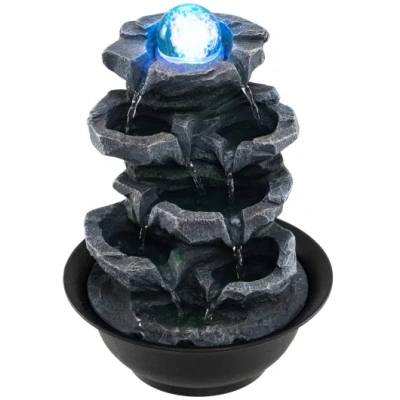 Costway Tabletop Water Fountain With Rolling Crystal Ball And Color-changing Led Light-d In Black