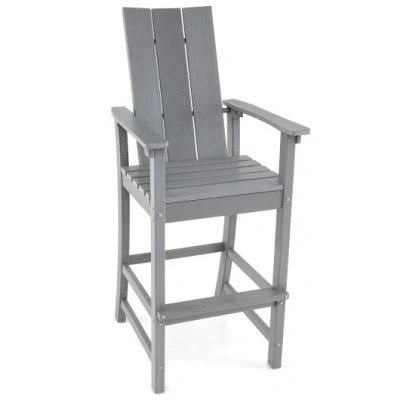 Costway Tall Adirondack Chair Outdoor Bar Stool With Ergonomic Backrest For Backyard-gray